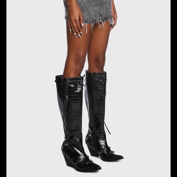 Dolls Kill Shoes - Dolls Kill Lethal Looks Knee-High Cowboy Boots